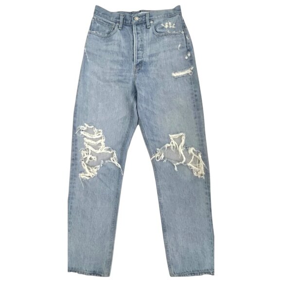 AGOLDE High-Rise Distressed Straight Leg Jeans Light Wash Designer Denim 26 - Picture 1 of 15